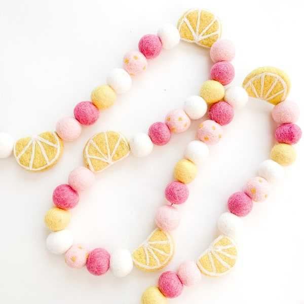 Lemonade Dot Felt Ball Garland, Bunting, Banner - 2 Color Options - Bright or Muted Pinks