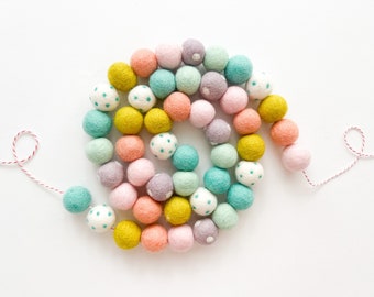 Soft Happy Summer with Polka Dots Felt Ball Garland - Banner