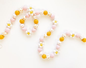 Golden Daisy Spring Felt Ball Garland - Collab w/ Opal + Olive 2020 - Bunting, Banner - READY TO SHIP!