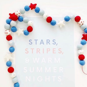 Patriotic Polka Dot & Stars Felt Ball Garland, Bunting, Banner