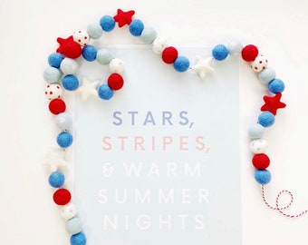 Patriotic Polka Dot & Stars Felt Ball Garland, Bunting, Banner