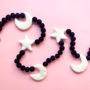 Midnight Moon & Stars Felt Ball Garland, Bunting, Banner