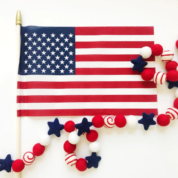 Stars & Stripes Patriotic Felt Ball Garland, Bunting, Banner