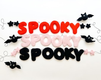Spooky Felt Letter Garland with Bats or Stars - 3 Letter Color Options