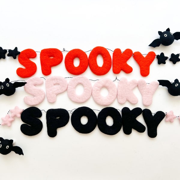 Spooky Felt Letter Garland with Bats or Stars - 3 Letter Color Options