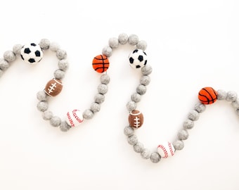 Mixed Sports Felt Ball Garland, Bunting, Banner - Soccer, Football, Basketball, Baseball