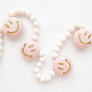 Big Pale Pink Smiley Face Garland, Bunting, Banner