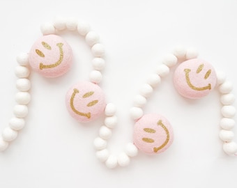 Big Pale Pink Smiley Face Garland, Bunting, Banner