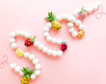 Tutti Frutti Felt Ball Garland, Bunting, Banner - 50 Felt Balls/Shapes - Summer, Birthday - ***READY TO SHIP!***