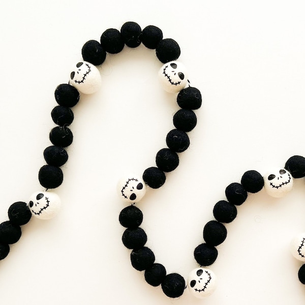 Simple Black Skeleton Felt Ball Garland, Bunting, Banner - READY TO SHIP!