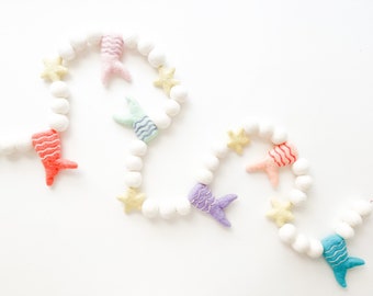 Mermaid Tails Felt Ball Garland, Bunting, Banner - *** READY TO SHIP! ***