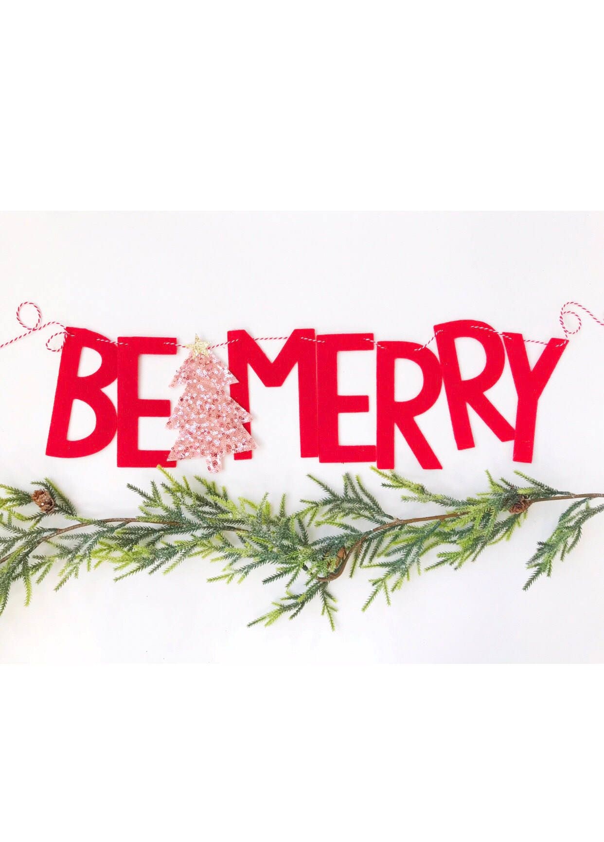 BE MERRY Felt Letter Banner With Sequin Tree - Bunting, Garland ...