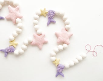 Simple Mermaid Tail Felt Ball Garland, Bunting, Banner - *** READY TO SHIP! ***