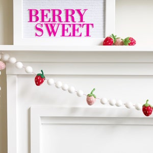 Strawberry Themed Felt Ball Garland, Bunting, Banner - White, Pink, and Red - Berry Sweet