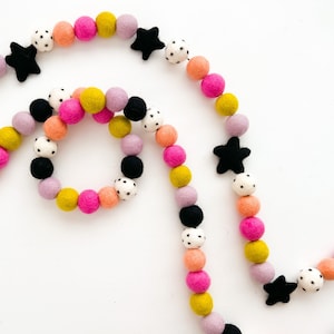 Spooky Rainbow Felt Ball Garland, Bunting, Banner - with option of Stars
