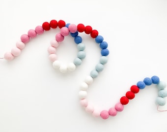 Patriotic Pink Ombre Felt Ball Garland, Bunting, Banner - READY TO SHIP!