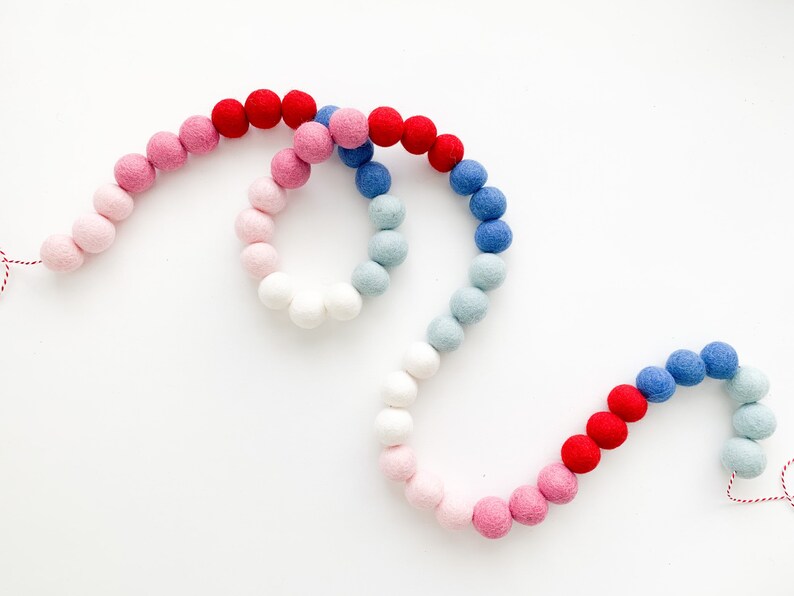 Patriotic Pink Ombre Felt Ball Garland, Bunting, Banner image 1