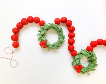 Berry Merry Wreath Felt Garland - Bunting, Banner - Christmas, Holiday