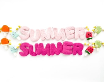SUMMER Felt Letter Garland with Mini Felt Balls & Popsicle Shapes - 2 Color Options