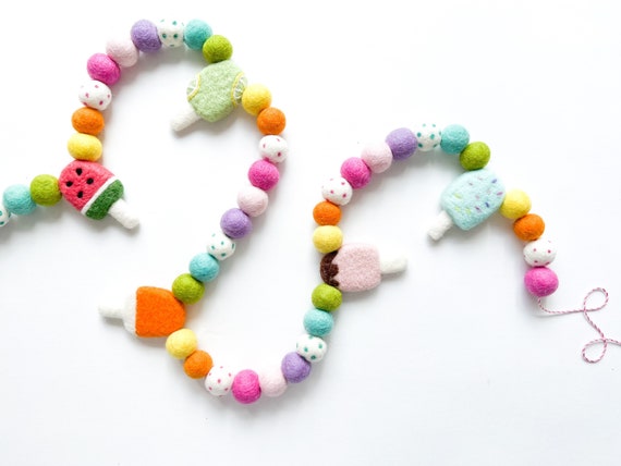 Popsicle Party Felt Ball Garland, Bunting, Banner - Spring, Summer