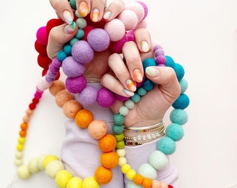 New Rainbow Felt Ball Garland Collaborations with Kelsey Klos 2023 - 2 Garland Felt Ball Size Options