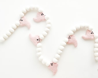 Pink Ghost Felt Ball Garland, Bunting, Banner - Halloween