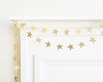 2 Color Options - Mini Glitter Star Garland in Gold or Silver - 6 ft across - Banner