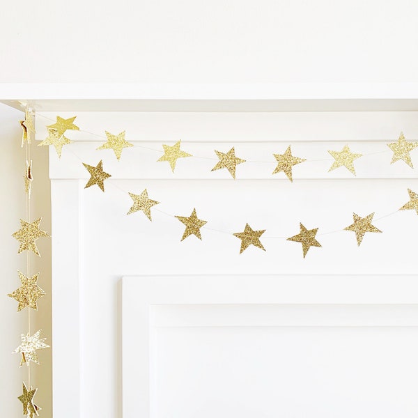Mini Glitter Star Garland in Gold or Silver - 6 ft across - Banner