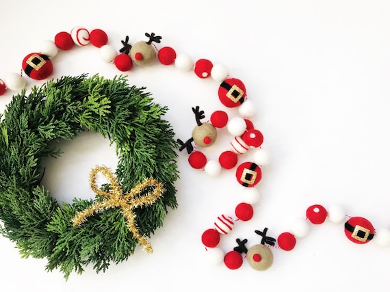 Renne Du Père Noël En Feutrine Guirlande Boule Nid Dange Bannière Décor De Noël De Vacances