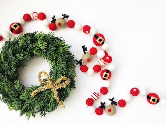 Guirlande de Noël Père Noël, Guirlande de Noël en boules de feutre