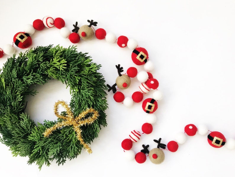 Santa's Reindeer Felt Ball Garland Bunting Banner image 1