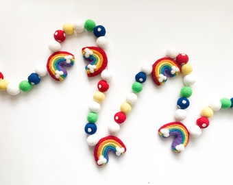 Primary Rainbow Felt Ball Garland, Bunting, Banner - ***READY TO SHIP!***