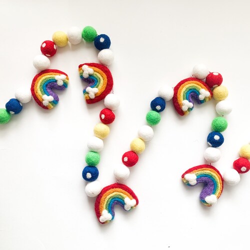 Bright Rainbow Felt Ball Garland Bunting Banner Etsy