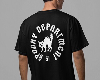 Black Cat Halloween Shirt Double Sided Comfort Colors 1717 Spooky Cat Tee Witchy Cat Mom Gift Hand Drawn Vintage Style Halloween T-Shirt