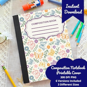 Utskrivbart anteckningsblock med fjärilsblommor i pastellfärger - Tillbaka till skolan direktnedladdning PNG