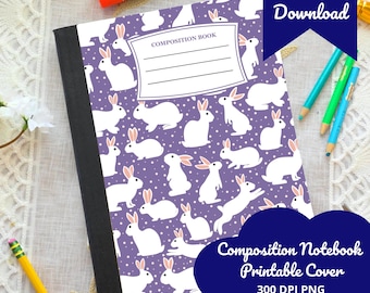 Cubierta para cuaderno de composición de conejito: Patrón de conejo de Pascua (descarga digital, 3 tamaños)