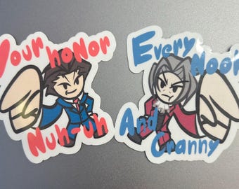 Ace Attorney Meme Stickers 2.5" Phoenix Wright and Miles Edgeworth