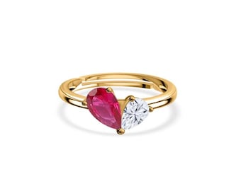 Lab Grown Ruby & Moissanite Toi Et Moi TCW 1.75 sterling silver platinum over ring, Gift for her, Engagement ring