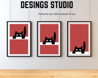 Schwarze Katze Art Prints - Modernes 3er-Set zum Downloaden