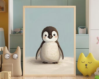 Baby Penguin Wall Art – Minimal Nursery Print