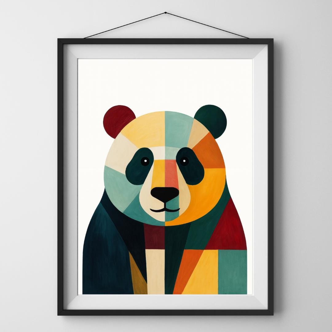 Geometric Panda Wall Art | Modern Color Block Animal Print | Nursery ...