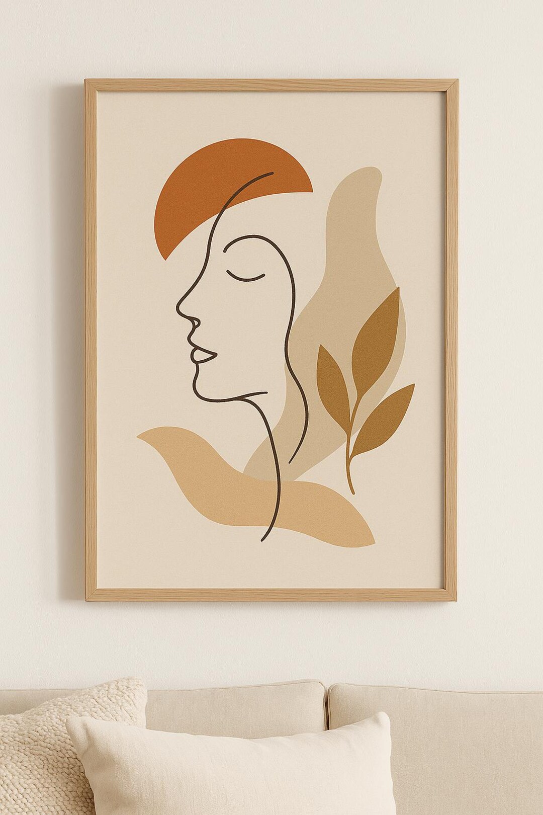 Minimalist Line Art Woman Print – Abstract Face Wall Art – Earth Tone ...