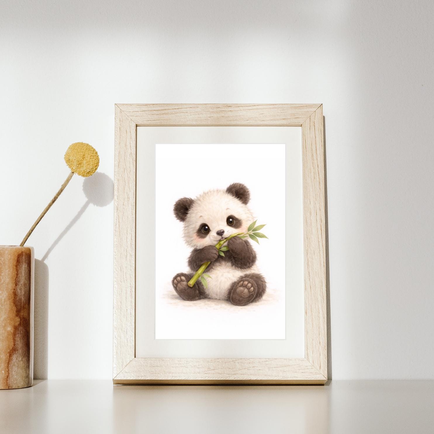 Baby Panda Nursery Wall Art, Cute Panda With Bamboo, Neutral Nursery ...