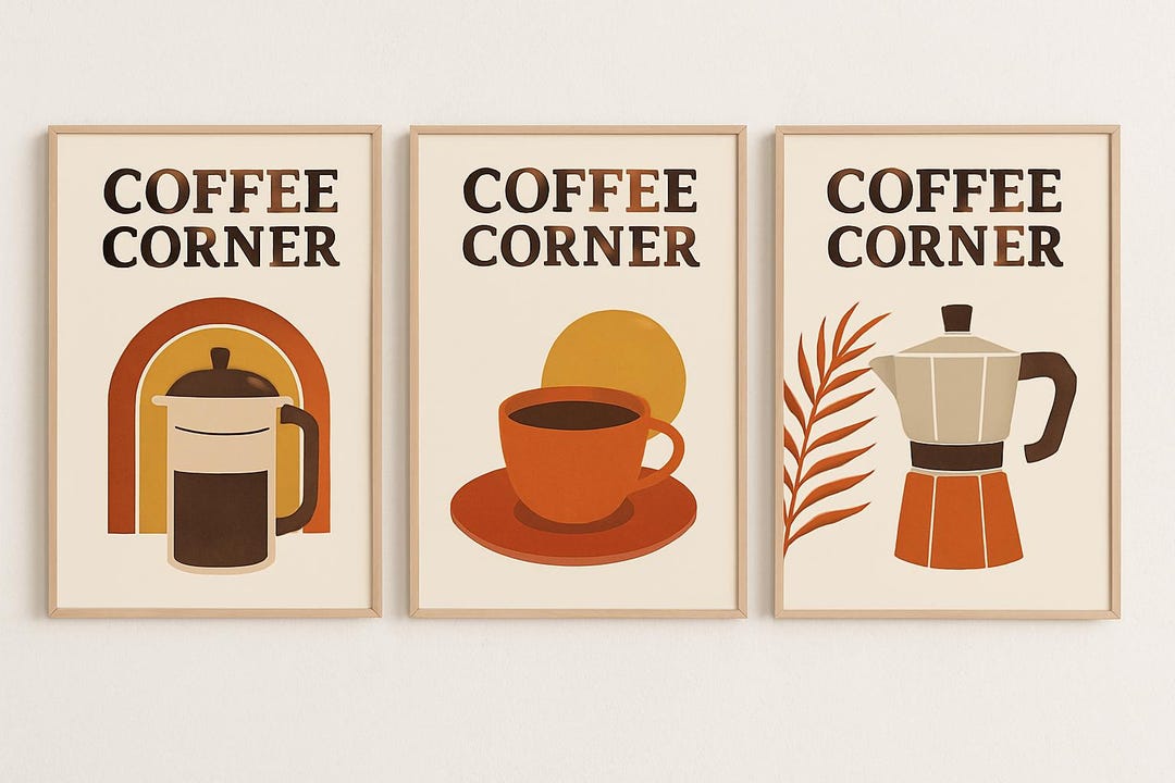 Retro Coffee Corner Wall Art Set – Printable Kitchen Decor – Mid ...