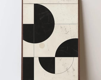 Impression d'art mural abstrait géométrique minimaliste, décoration moderne noir et blanc