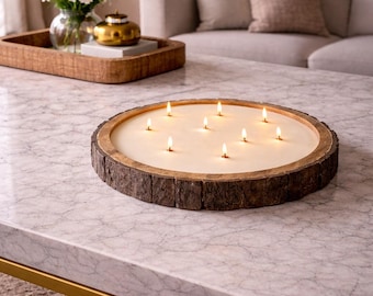 Wooden Candle Table Centerpiece | Dough Bowl Candles | Wood Wick Candle | Extra Large Candles | Home Decor Birthday Gifts  Housewarming Gift