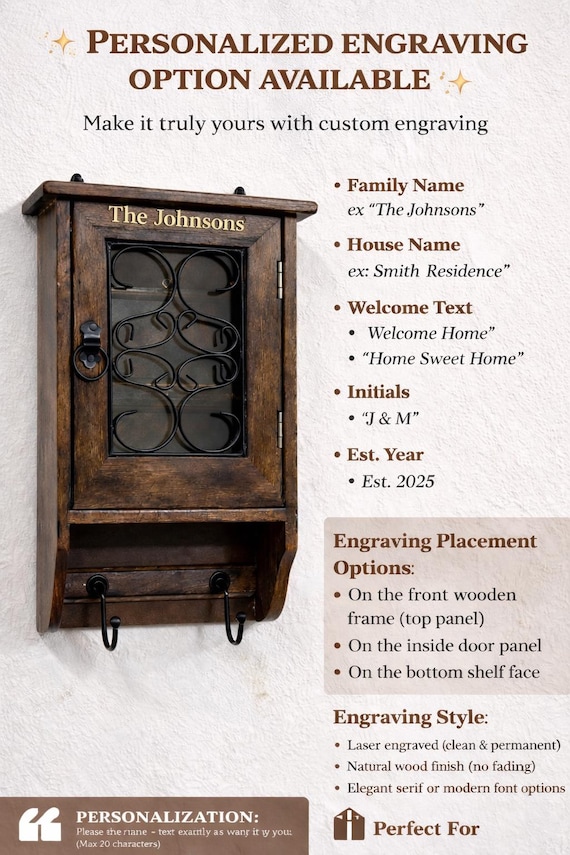 Wooden Key Holder For Wall - Personalised key holder | Car Key Holder| Mail And Key Holder | Key Cabinet | Key Box For Wall | Car Key Holder
