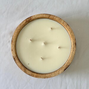 Large Wooden Dough Bowl Candle – Hand Poured Multi-Wick Soy Candle – Rustic Farmhouse Centerpiece Candle – Natural Wood Home Décor Gift image 14