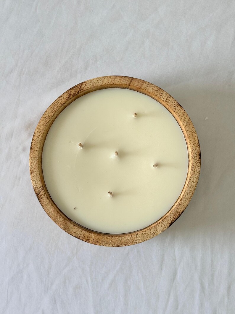 Large Wooden Dough Bowl Candle – Hand Poured Multi-Wick Soy Candle – Rustic Farmhouse Centerpiece Candle – Natural Wood Home Décor Gift image 14