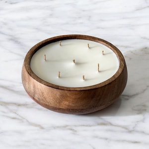 Handcrafted Mango Wood Soy Wax Candle, 6-Wick Bowl Candle, Natural Aromatherapy Candle, Eco-Friendly Home Décor, Relaxing Gift Candle